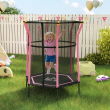 HOMCOM 4FT Kids Trampoline With Enclosure Indoor Outdoor, Pink