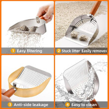 Stainless Steel Cat Litter Scoop , Small Broom & Dustpan , Anti-Break Handle, Dual-Width Holes for Quick Cleaning