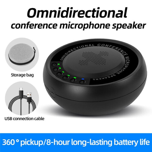 Microphone de Conférence USB  à 360 pour Visioconférences, Cours en Ligne et Diffusions en Direct, Noir.