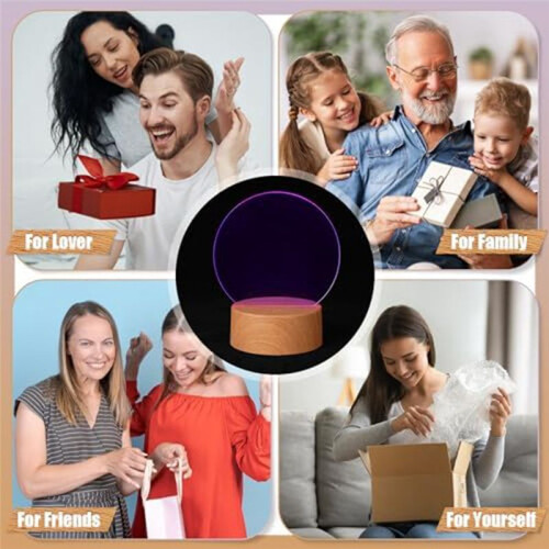 6 Pcs Christmas 3D Night LED Lamp Base Gift 16 Colors LED Light Display Base with Remote Control USB Cable Lamp Base 1