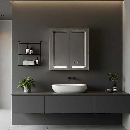 Living And Home Wall-mounted Bathroom Mirror Cabinet with Led Lights