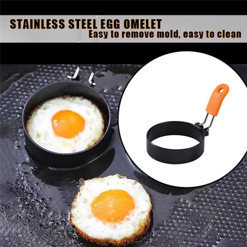 Stainless Steel Egg Omelette Home Kitchen Gadget Baking and Cooking Round Meat Patty Model Foldable Handle Egg Mold 2