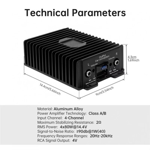 4 Channel 12V 80W X 4 Class A/B Audio Modification Power Amplifier Digital Sound Processor for Android Car Player