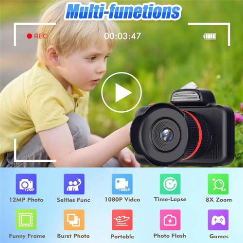 Câmera Digital 1080P com Flash, Foto, Vídeo,  Câmera, Tela de 2,0 Polegadas, Câmera Digital com Zoom para Criança, Rosa 2