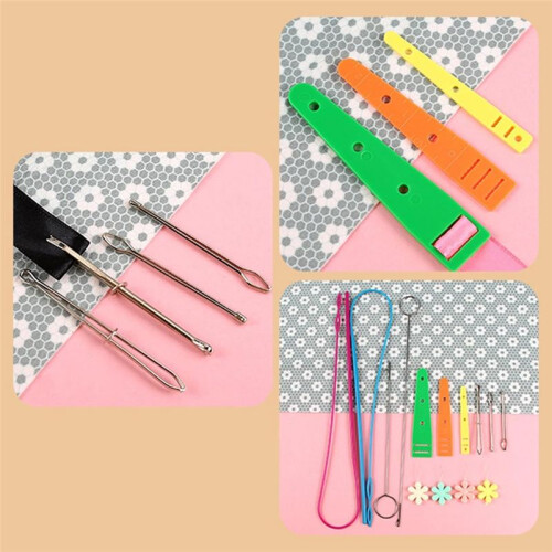 Flexible Drawstring Threader Set with Stainless Steel Sewing Loop Hook Seam Tweezers Cord Lock 2