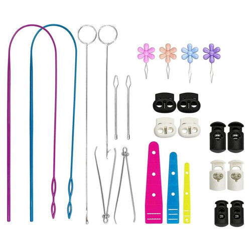 Flexible Drawstring Threader Set with Stainless Steel Sewing Loop Hook Seam Tweezers Cord Lock 1