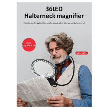 Hands Free Magnifying Glass 36 LED Lights,5X 15X Rechargeable Neck Wear Magnifier for Seniors Reading Sewing Jewelry