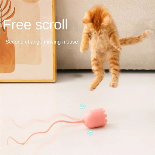 Interactive Cat Toy USB Cat Pet Silicone Automatically Rotates Mouse Tail.Kitten Teasing Stick Green 1