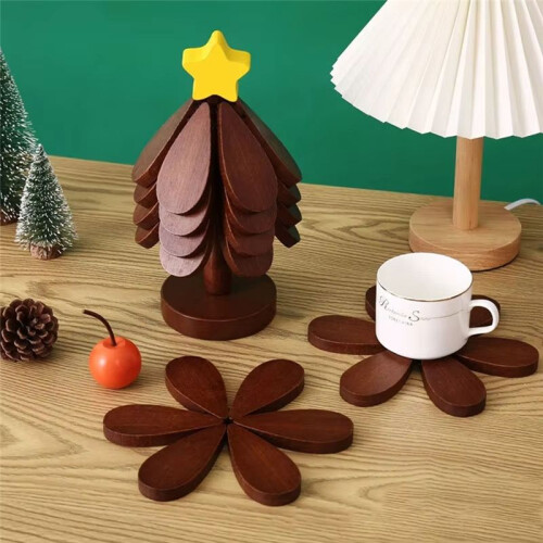 Kitchen Insulation Mat Christmas Tree Shaped Solid Wood Dining Table Anti Scalding Coasters Pot Mat Home Decoration B 2