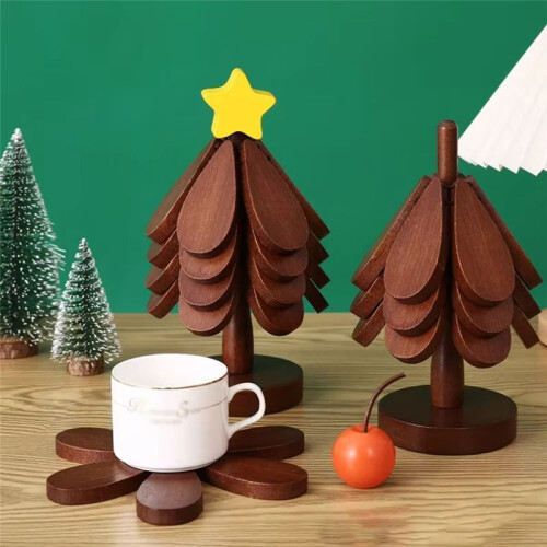 Kitchen Insulation Mat Christmas Tree Shaped Solid Wood Dining Table Anti Scalding Coasters Pot Mat Home Decoration B