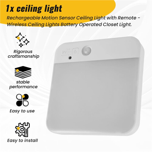 Rechargeable Motion Sensor Ceiling Light with Remote - Wireless Ceiling Lights Battery Operated Closet Light,3 Colors 1