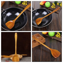 Holz Spatel für Wok - 15,35 Zoll Lange Hand - Holz Spatel Perfekt zum Kochen und Braten - Premium Mischen LöFfel