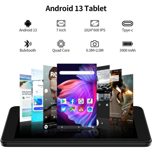 VASOUN 7 inch Tablet, Android 13, Tablet PC with 32GB, 1024x600 HD IPS Display Portable Tablets PC 1