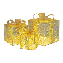 Kerstversiering Geschenkdoos Driedelige Set Stapel Ornamenten IJzeren Geschenkdoos Lichtgevende Kerstbenodigdheden Scène Lay-Out A