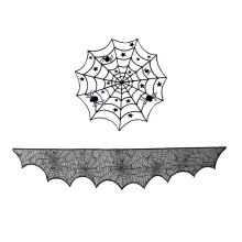 Halloween Tablecloth Spider Web Fireplace Towel Spider Table Runner Lampshade Halloween Decoration Set B