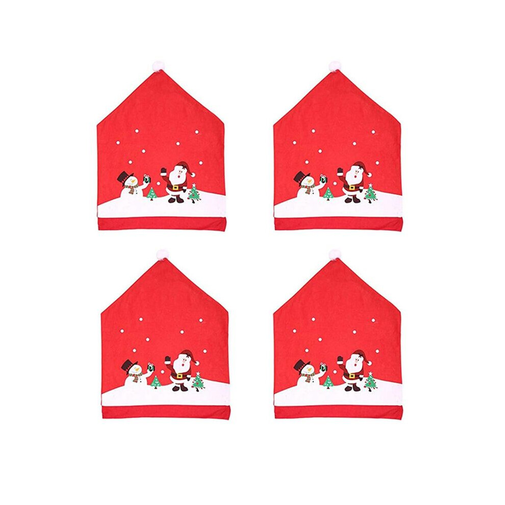 4Pcs Christmas Chair Covers, Santa-Claus & Snowman- Hat Xmas Chair Back Covers Dining Chair Slipcovers Red 4713624871258