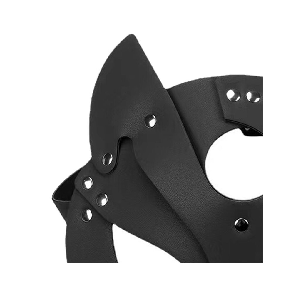 Women Cats Mask Half Face Cats Mask Leather Cats Ears Mask Cosplay Costume Accessory,Black-image-OPC-PV9BYNN-NEW