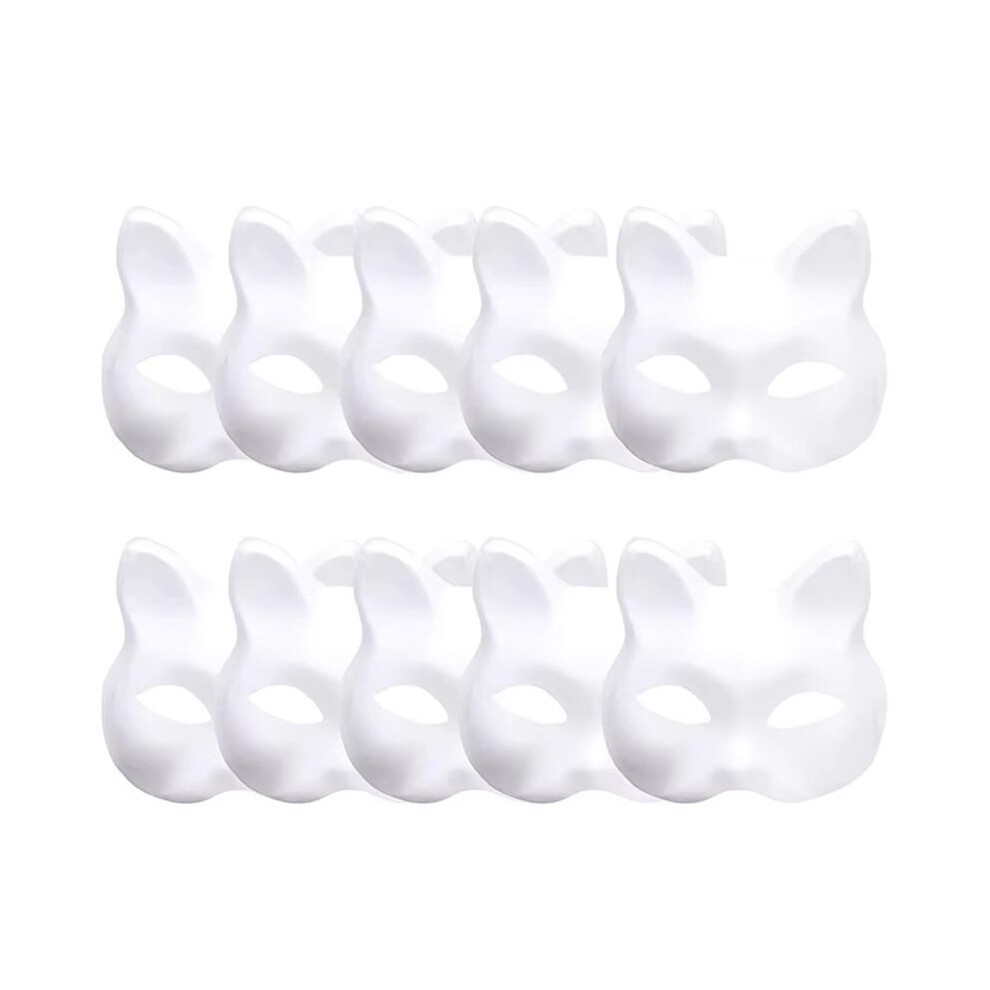 Tauoh White 10Pcs Therian Masks Cat Masks Blank Diy Halloween Mask Animal Half Facemasks Masquerade Cosplay Party