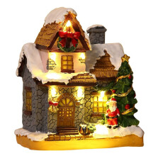 Weihnachtsdorfhütte mit Warmem Licht, Weihnachtshaus, Batteriebetrieben, Weihnachtsdekoration, Schneemann-Szene, Dekoration, Geschenke