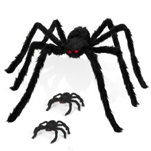 Halloween-Dekorationen, Riesenspinne, 3 Packungen, Künstliche Halloween-Dekor-Spinnen, Groß, Pelzige Spinnen für Drinnen und Draußen, Garten