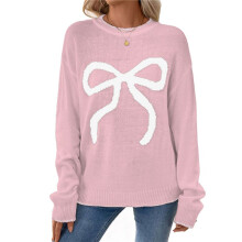 Women Y2K Knit Sweater Crew Neck Long Sleeve Knitted Pullover Oversized Contrast Trim Knitwear M