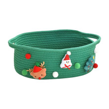 Gift Baskets Small Cotton Rope Baskets Storage Toy Snack Baskets with Handles Green