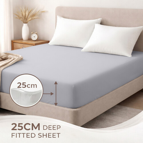 Imperial Rooms (Silver, King (152 x 200 cm)) Fitted Sheet Bed Sheets Extra Deep 25CM Single Double King Sizes 1