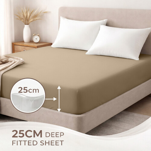 Imperial Rooms (Beige, King (152 x 200 cm)) Fitted Sheet Bed Sheets Extra Deep 25CM Single Double King Sizes 1