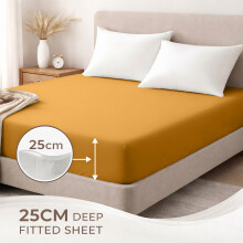 (Ocher, King (152 x 200 cm)) Fitted Sheet Bed Sheets Extra Deep 25CM Single Double King Sizes