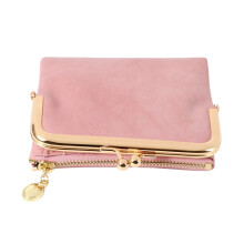 Portafoglio Corto Da Donna Bifold Retrò Portamonete Multifunzione con Cerniera e Lucchetto Bacio Rosa