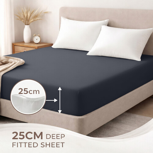Imperial Rooms (Charcoal, King (152 x 200 cm)) Fitted Sheet Bed Sheets Extra Deep 25CM Single Double King Sizes