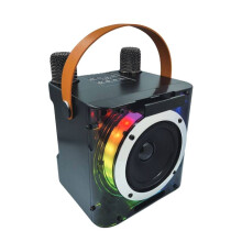 High Power Karaoke Speaker Music Rhythm Light Stereo Surround Wireless Subwoofer with Dual Microphone Black