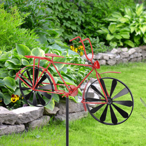 Iron Bicycle Wind Spinner Red Garden Decor 1