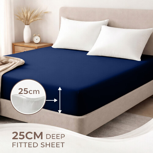 Imperial Rooms (Navy Blue, King (152 x 200 cm)) Fitted Sheet Bed Sheets Extra Deep 25CM Single Double King Sizes
