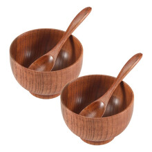 Wood Spoons Bowl Set,Wooden Handmade Flatware Tableware Cutlery Soup Rice Bowls Serving Tableware for Eating,Rice,Soup