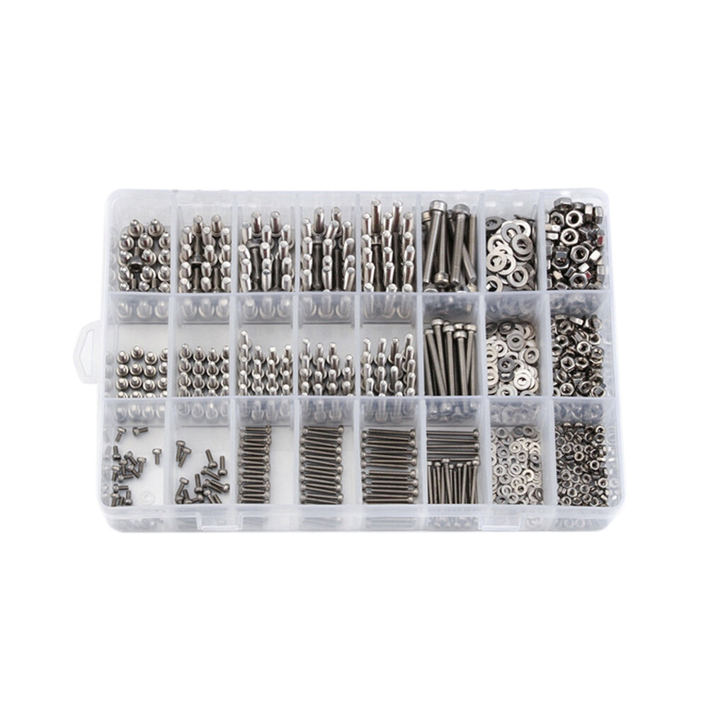 1080Pcs M2/M3/M4 Stainless Steel Hex Socket Bolt And Nuts Set Fastener Hardware Hexagon Socket Cap Screws Flat Washer With 3Pcs Nuts Wrench Kit 6031904080212
