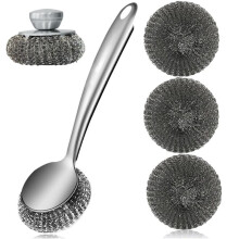 Steel Wool Scrubber Dish Brush with Handle, Deep Cleaning Metal Scrubber Set, Steel Scrubber for Dishes,Metal Scrubbers