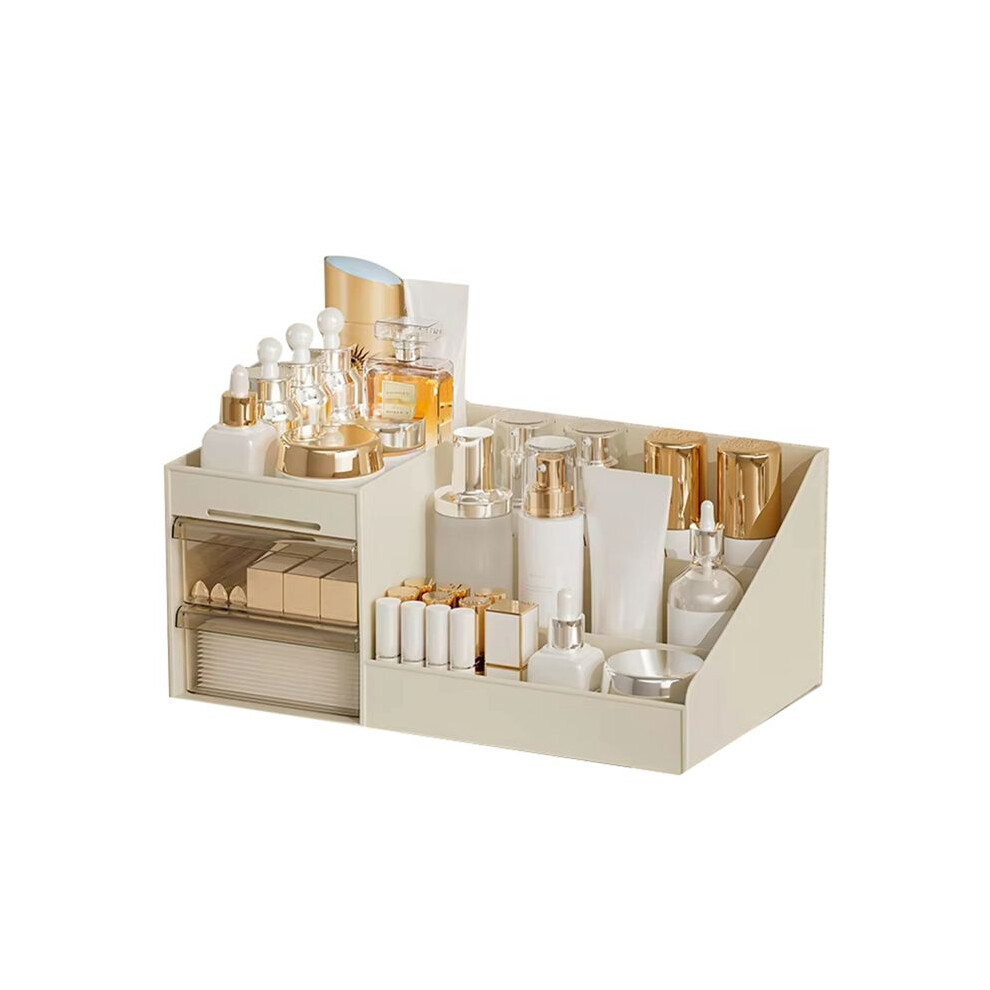 Cream Cosmetic Organizer With Clear Drawer Countertop Organizer For Cosmetics, Lotion,Lipstick Ideal For Dressers Or Bathrooms