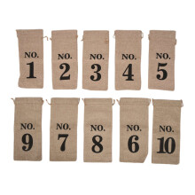 10Pcs Jute Wine Bags, 14 X 6 1/4 Inches Hessian Numbered Wine Bottle Gift Bags with Drawstring for Blind Wine Tasting (Brown)