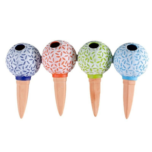 4Pcs Ceramic Self-Watering Spikes Baseball Shape Automatic Drip Irrigation System Water Dripper Device for Plants