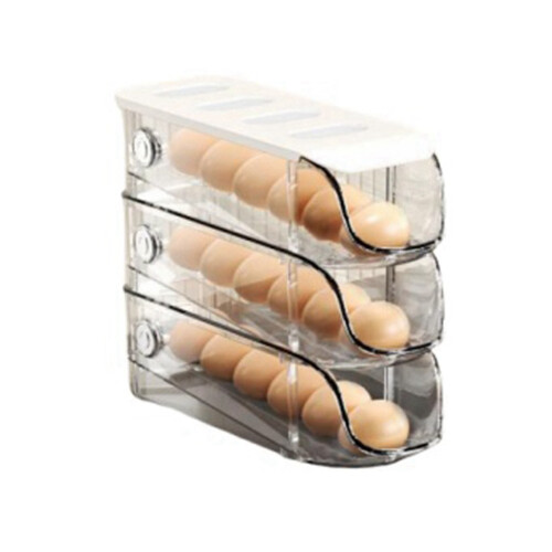 Egg Storage Box Odor-Proof Egg Rack Stackable Egg Rack Organizer for Refrigerator with Auto Rolling Feature A