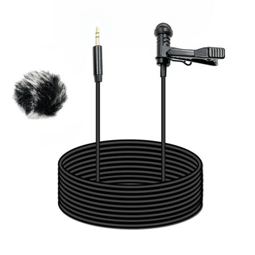 Microfono Lavalier da 3,5 mm + Copertura Antivento Microfono Lavalier Clip- Microfoni con Asola Esterna per Microfono per  1,5 M