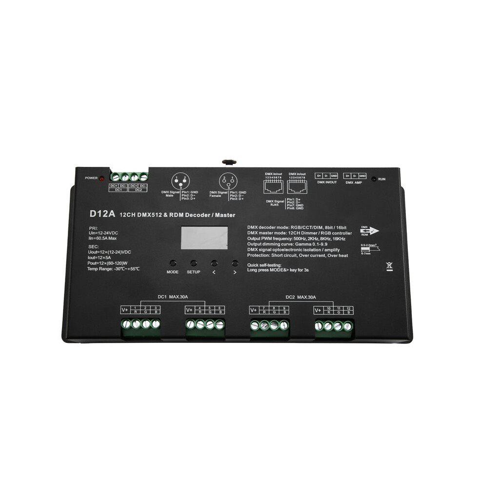 12Chx5a 12-24Vdc Cv Oled Dmx512 Decoder D12a 4 Pwm Frequency For Rdm Dmx Master Dim/Cct/Rgb Decoding Mode Selectable 6031233221614