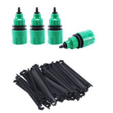 4x Garden Hose Pipe One Way Adapter Tap Connector Fitting & 50Pcs C-Shaped Garden 4 / 7mm Drip Irrigation Pipe Bracket