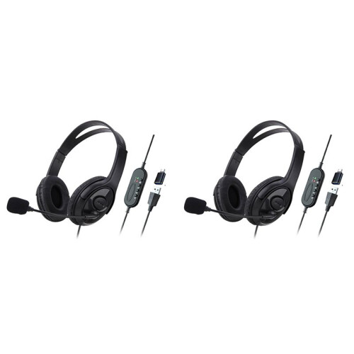 2X Wired USB Headset Computer Teaching Telephone Headset with Microphone Type-C for Zoom Skype Office Call Center