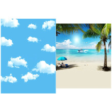 3X5Ft Sky White Cloud Photography Backdrop Screen Background Studio Props & 3X5Ft Summer Seaside Beach