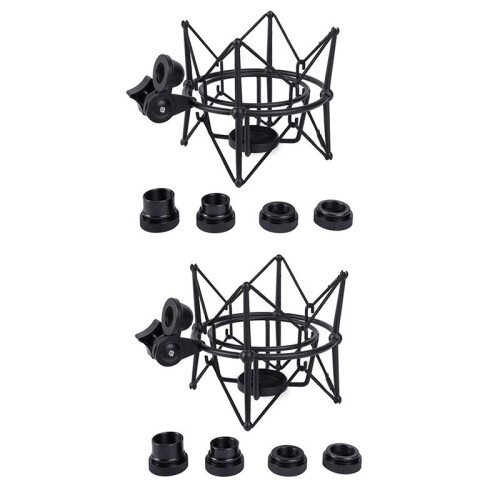 2X Microphone Shock Mount Adjustable Mount Recording Mic Stand Metal Bracket Pod Microphone Stand (Black)