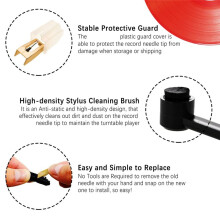 5Pcs Record Player Needles Replacement with Stylus Cleaning Brush Kit,Record Player Needle Stylus for ,Turntables