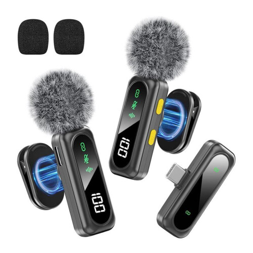 Professional Wireless Lavalier Microphone System with  Noise Reduction LED Power Display for Live Streaming Vlog B 2