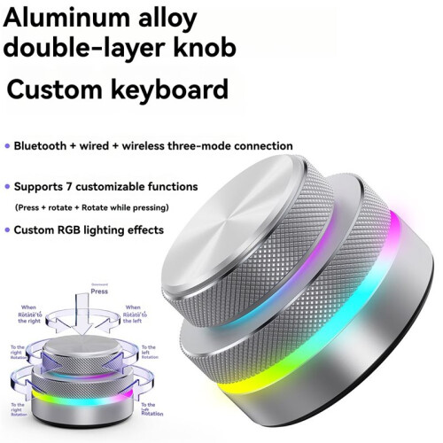 Clavier à Double Mode et Double Molette avec Éclairage RGB, Molette D'Inversion de Direction,  à Bouton Unique, Couleur Argent 2